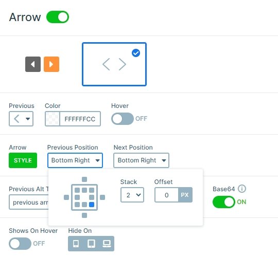 Position of the arrows