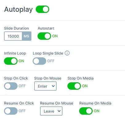 Slider autoplay settings