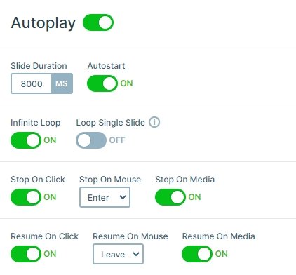 Settings of the autoplay