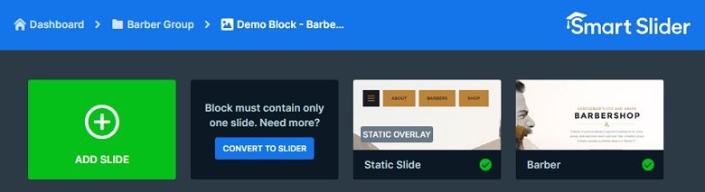 Static slide with hamburger menu