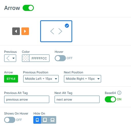 Settings of the Arrow control