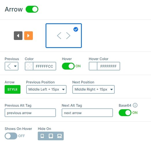 Settings of the arrow control