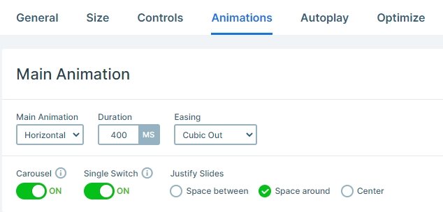 Animation settings of the carousel