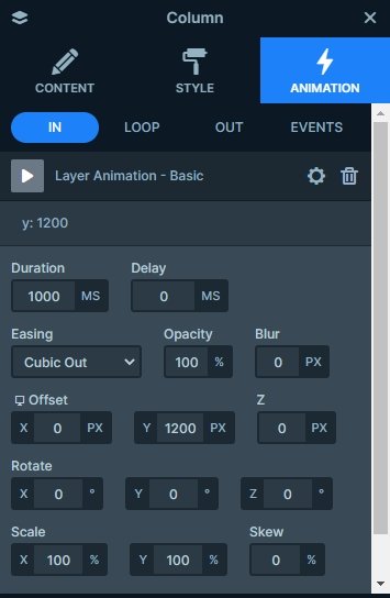 Animations tab of the layer window