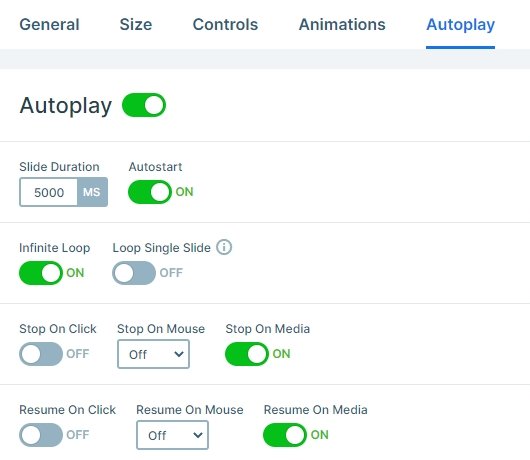 Slider autoplay settings