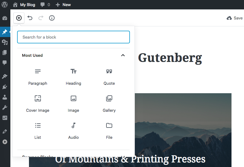 Blocks in Gutenberg Editor
