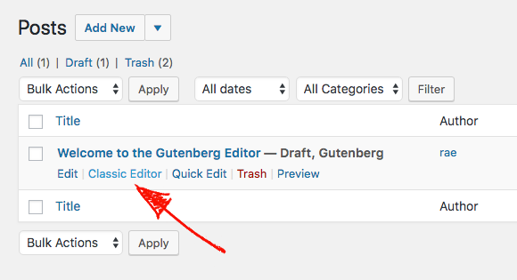 Edit your post in Classic Editor