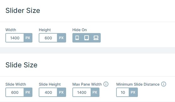 Size of the slider and slides