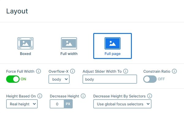 Full Page slider settings