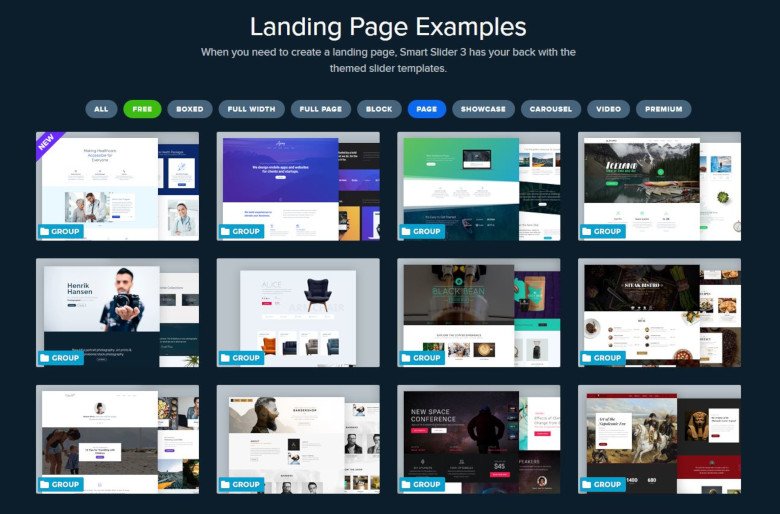 Landing Page examples in Smart Slider 3