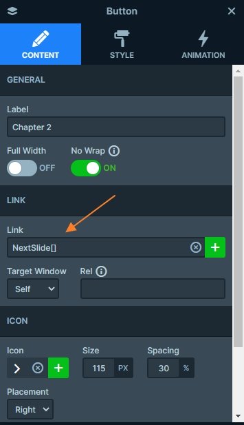 Link action on the button layer