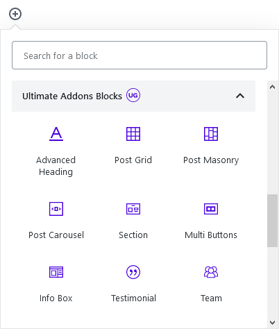 Ultimate Addons blocks in Gutenberg Editor