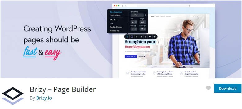 Brizy - one of the best Free WordPress page builder plugins