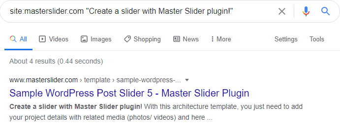 Google reads the text Master Slider creates well