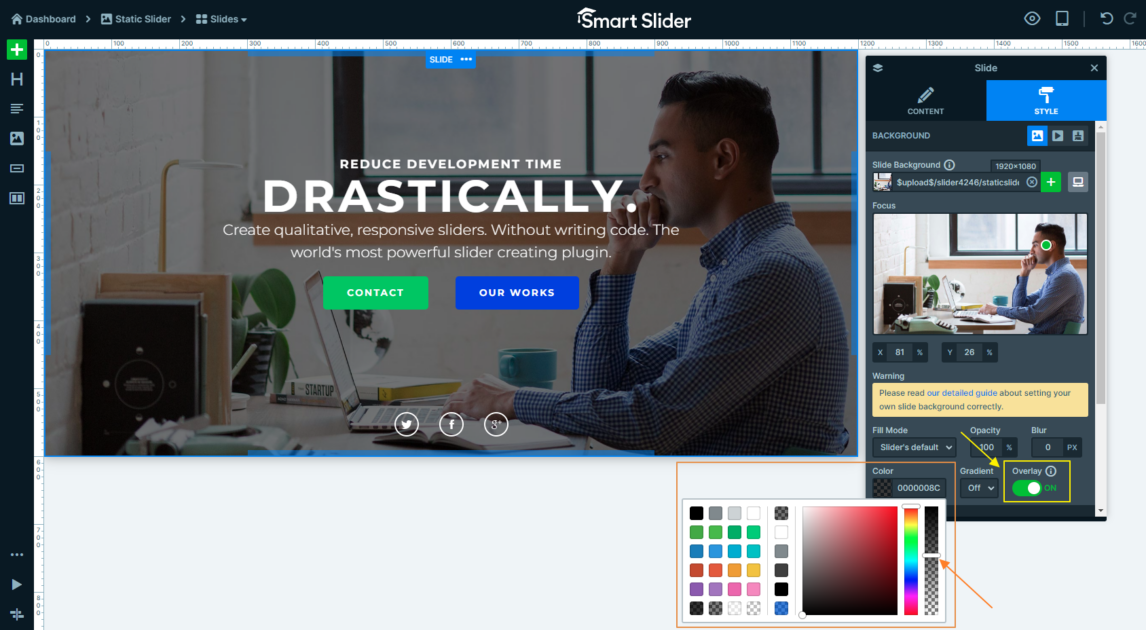 Background image overlay settings in Smart Slider 3