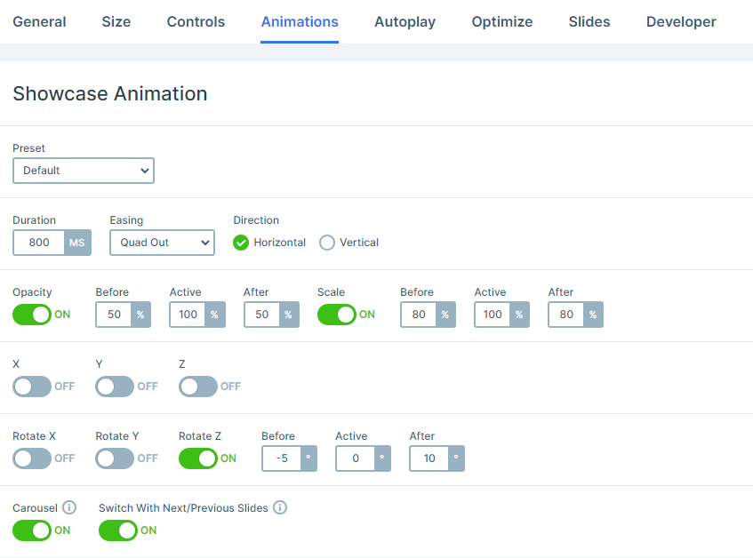 Opacity settings in the Animations tab.