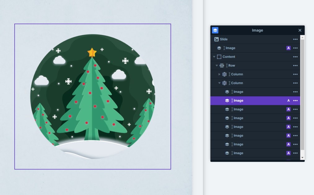 Absolute layers in Smart Slider 3's Christmas Postcard template.