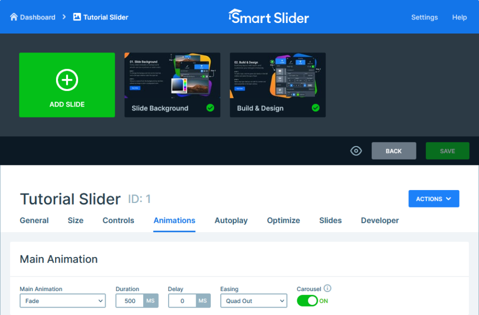 Main Animation settings in Smart Slider