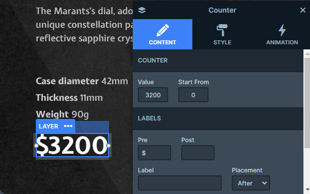 Counter layer settings in Smart Slider