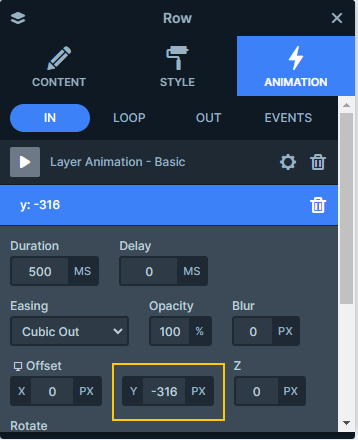 Animation's Y offset settings in Smart Slider.