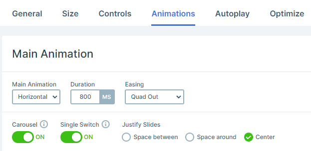 Carousel type slider animation settings.