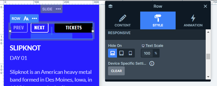 Hide on setting in the Bloo Festival slider