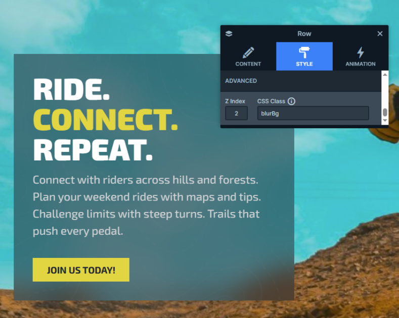 Blur effect on the Ride & connect slider