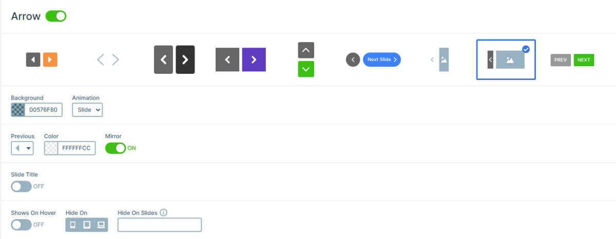 Arrow settings in the AI Art Gallery slider