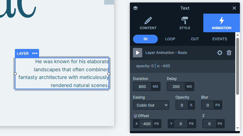 Incoming animation on the x-axis in the AI Art Gallery slider