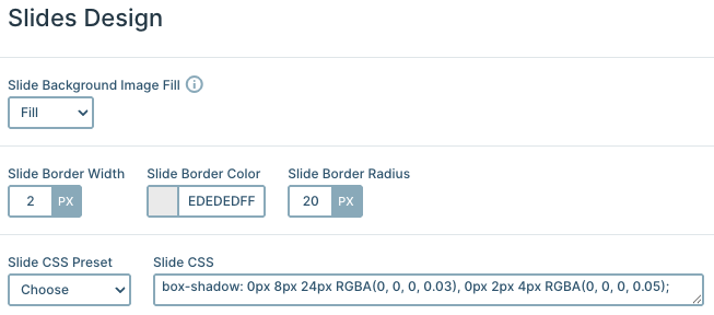Slides settings in the Productivity app slider.