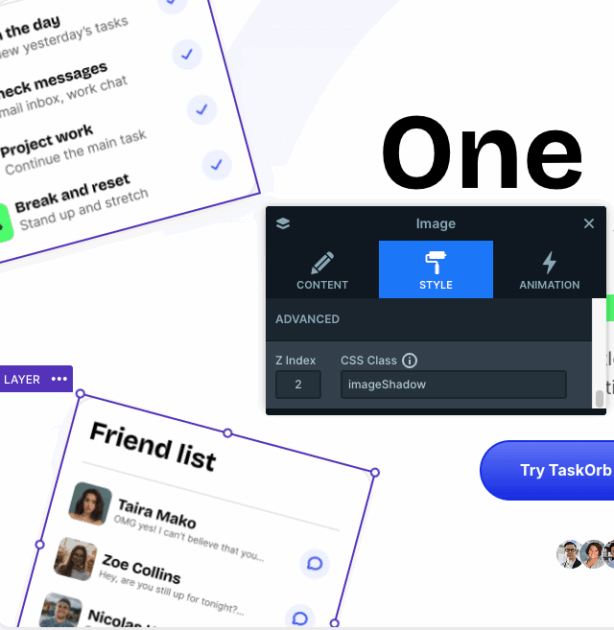 absolutely positioned images with custom CSS class in the Productivity app slider