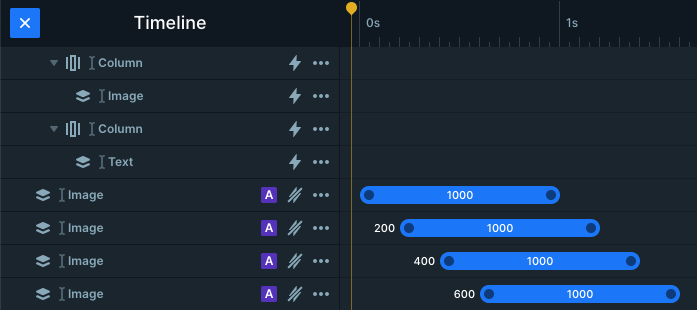 Layer animations on the timeline in the Productivity app slider
