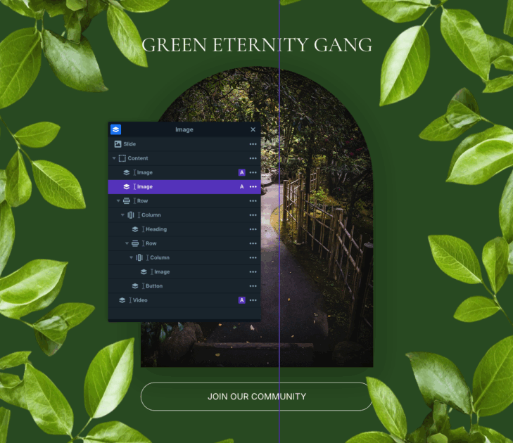 Absolutely positioned layer in the Gardening Community slider template